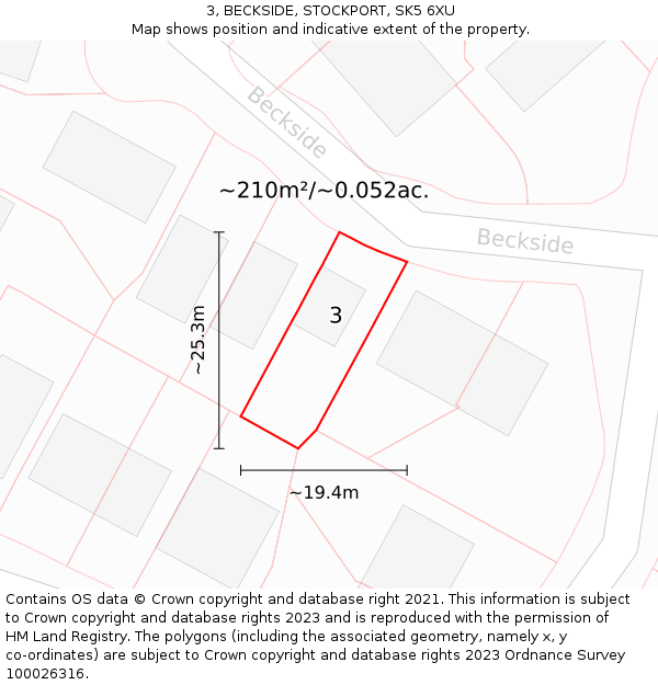3, BECKSIDE, STOCKPORT, SK5 6XU: Plot and title map