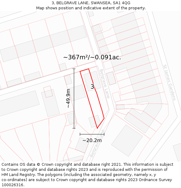 3, BELGRAVE LANE, SWANSEA, SA1 4QG: Plot and title map