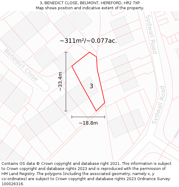 3, BENEDICT CLOSE, BELMONT, HEREFORD, HR2 7XP: Plot and title map