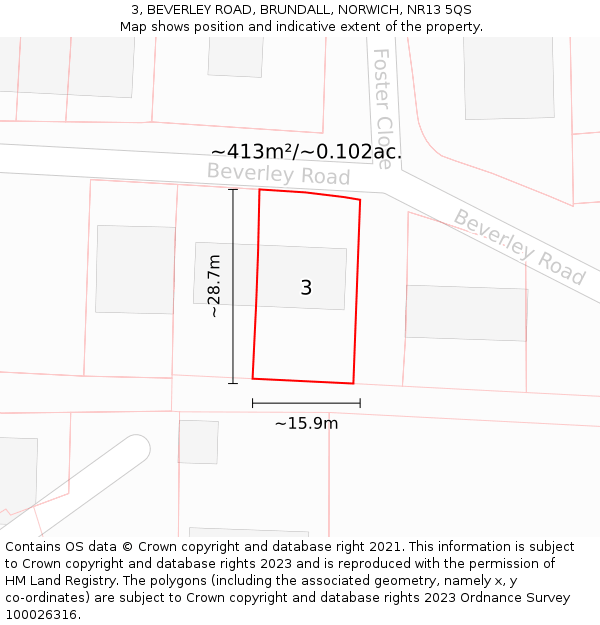 3, BEVERLEY ROAD, BRUNDALL, NORWICH, NR13 5QS: Plot and title map