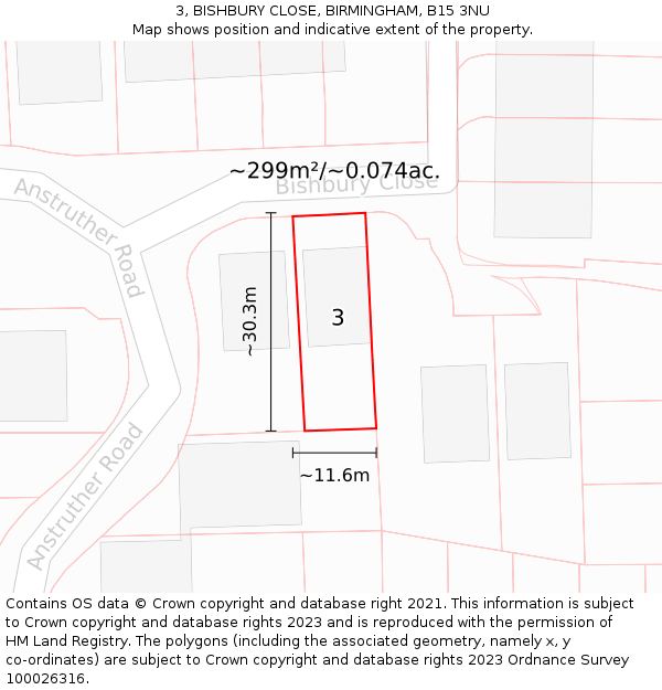 3, BISHBURY CLOSE, BIRMINGHAM, B15 3NU: Plot and title map