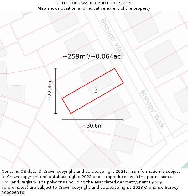 3, BISHOPS WALK, CARDIFF, CF5 2HA: Plot and title map