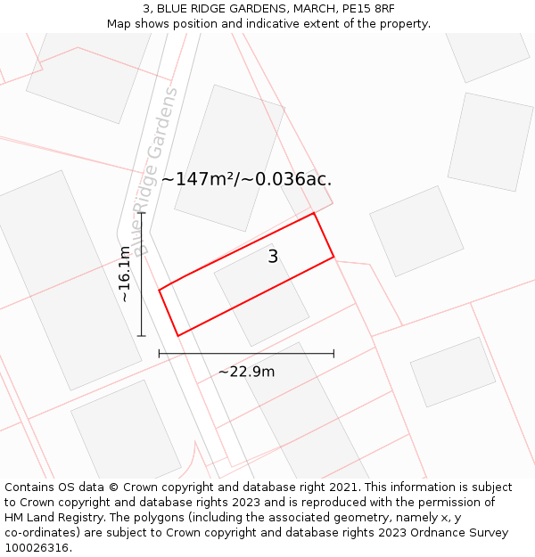 3, BLUE RIDGE GARDENS, MARCH, PE15 8RF: Plot and title map