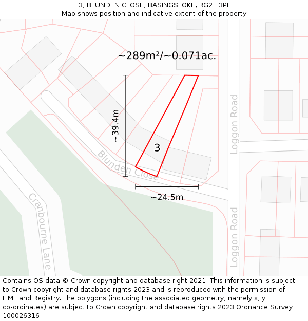 3, BLUNDEN CLOSE, BASINGSTOKE, RG21 3PE: Plot and title map