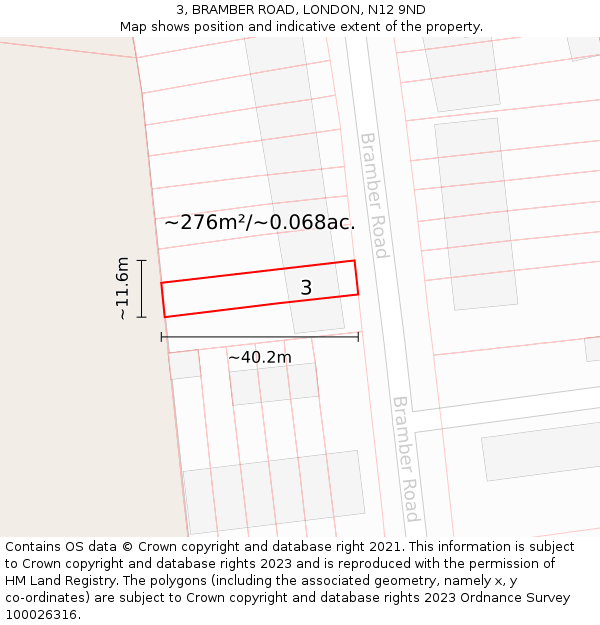 3, BRAMBER ROAD, LONDON, N12 9ND: Plot and title map
