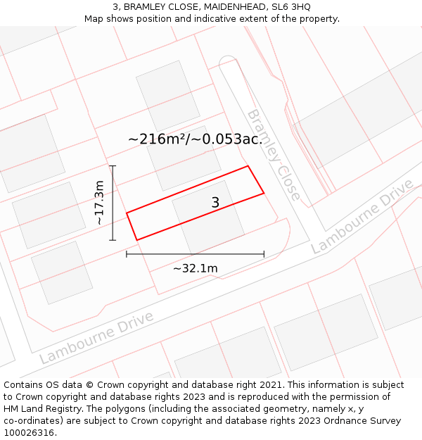 3, BRAMLEY CLOSE, MAIDENHEAD, SL6 3HQ: Plot and title map