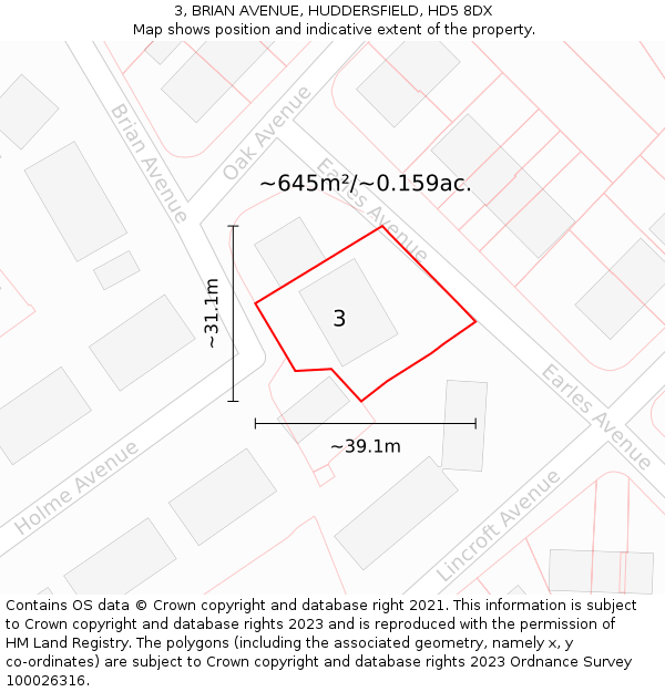 3, BRIAN AVENUE, HUDDERSFIELD, HD5 8DX: Plot and title map