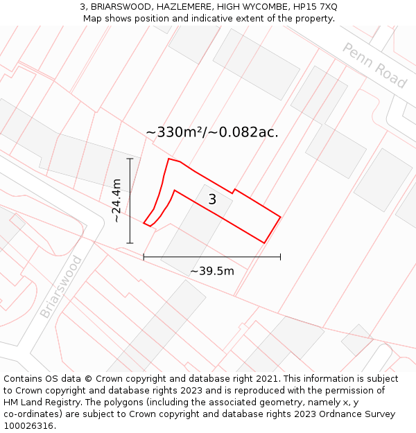 3, BRIARSWOOD, HAZLEMERE, HIGH WYCOMBE, HP15 7XQ: Plot and title map