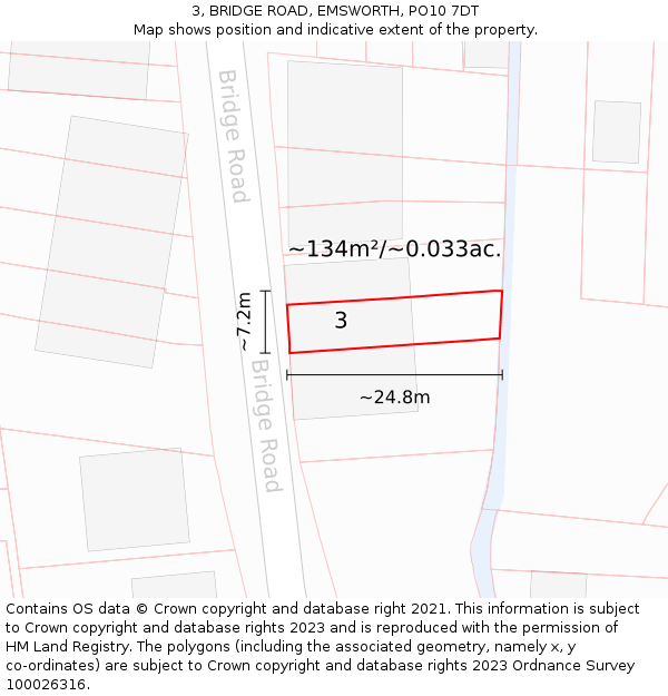 3, BRIDGE ROAD, EMSWORTH, PO10 7DT: Plot and title map