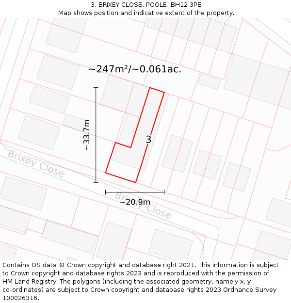 3, BRIXEY CLOSE, POOLE, BH12 3PE: Plot and title map