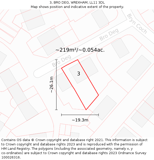 3, BRO DEG, WREXHAM, LL11 3DL: Plot and title map