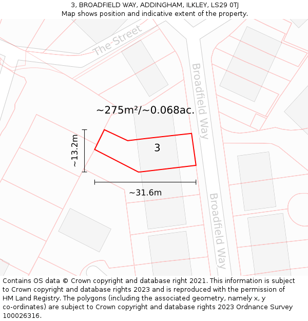 3, BROADFIELD WAY, ADDINGHAM, ILKLEY, LS29 0TJ: Plot and title map