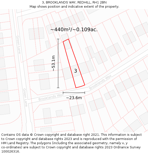 3, BROOKLANDS WAY, REDHILL, RH1 2BN: Plot and title map