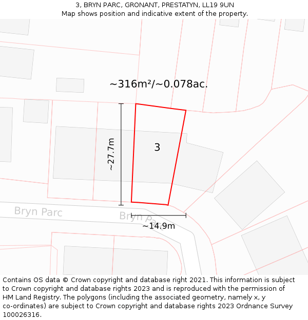 3, BRYN PARC, GRONANT, PRESTATYN, LL19 9UN: Plot and title map