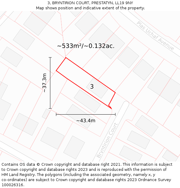 3, BRYNTIRION COURT, PRESTATYN, LL19 9NY: Plot and title map