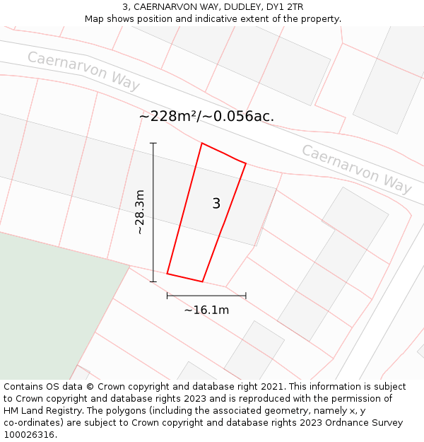 3, CAERNARVON WAY, DUDLEY, DY1 2TR: Plot and title map