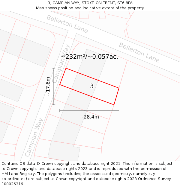 3, CAMPIAN WAY, STOKE-ON-TRENT, ST6 8FA: Plot and title map