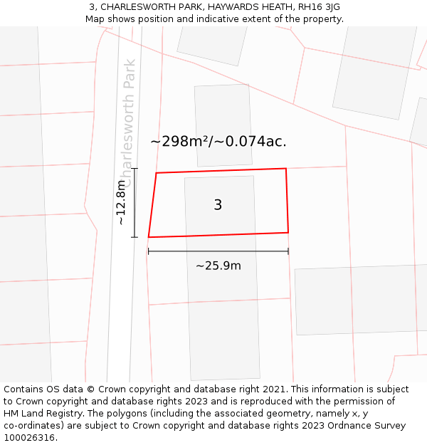 3, CHARLESWORTH PARK, HAYWARDS HEATH, RH16 3JG: Plot and title map