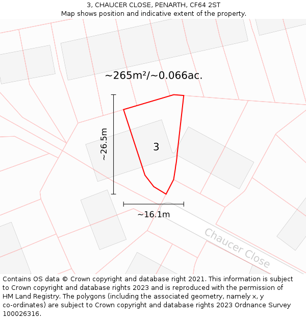 3, CHAUCER CLOSE, PENARTH, CF64 2ST: Plot and title map