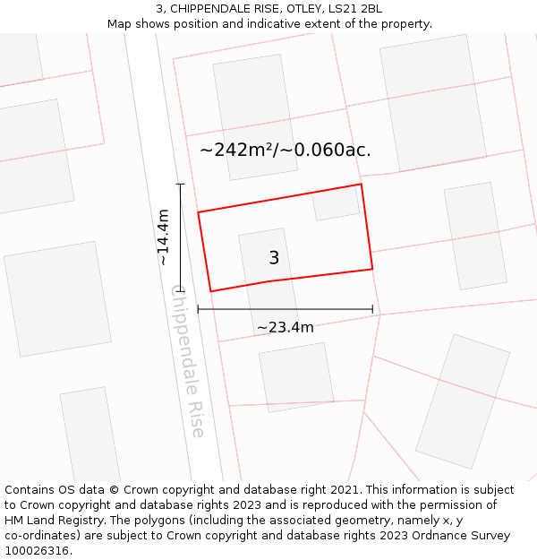 3, CHIPPENDALE RISE, OTLEY, LS21 2BL: Plot and title map