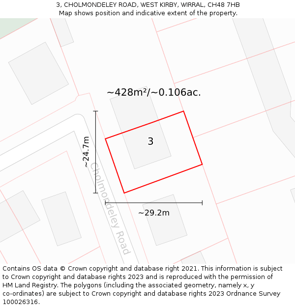 3, CHOLMONDELEY ROAD, WEST KIRBY, WIRRAL, CH48 7HB: Plot and title map