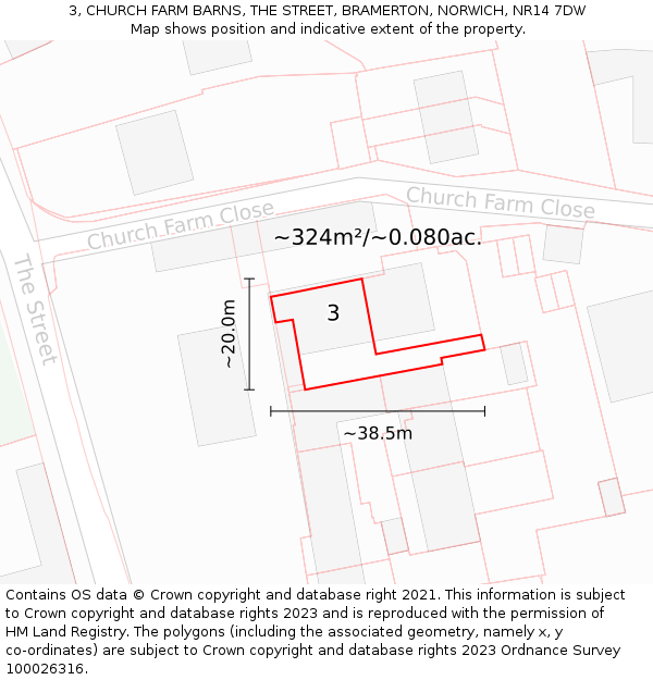 3, CHURCH FARM BARNS, THE STREET, BRAMERTON, NORWICH, NR14 7DW: Plot and title map