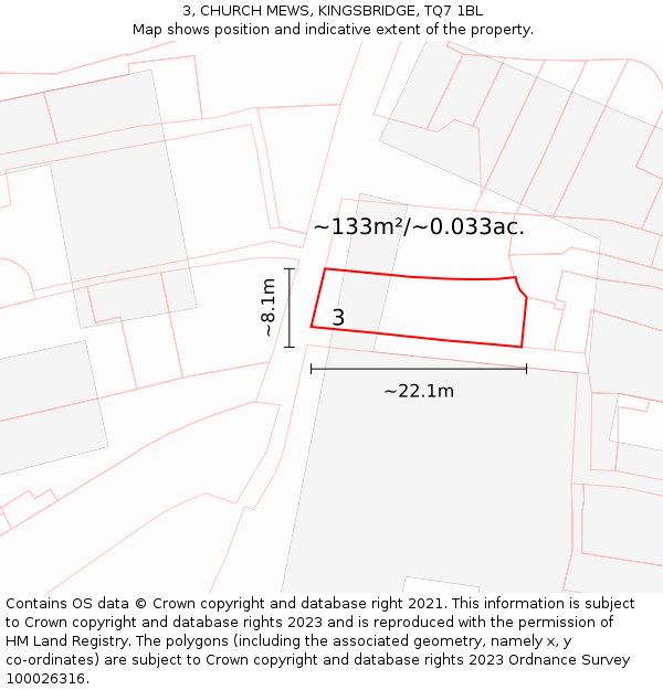 3, CHURCH MEWS, KINGSBRIDGE, TQ7 1BL: Plot and title map