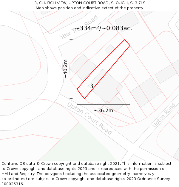 3, CHURCH VIEW, UPTON COURT ROAD, SLOUGH, SL3 7LS: Plot and title map