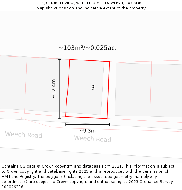 3, CHURCH VIEW, WEECH ROAD, DAWLISH, EX7 9BR: Plot and title map