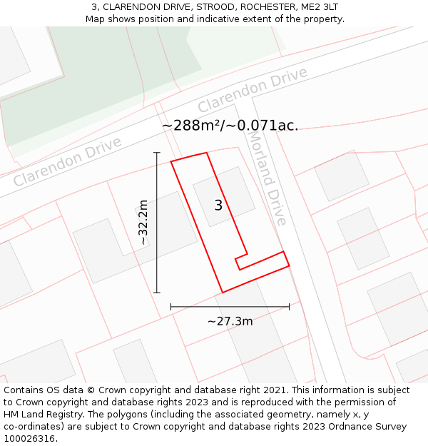 3, CLARENDON DRIVE, STROOD, ROCHESTER, ME2 3LT: Plot and title map