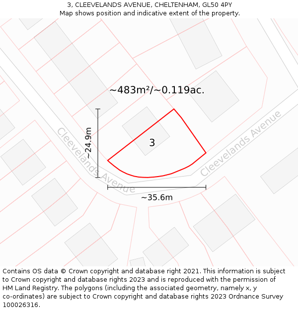 3, CLEEVELANDS AVENUE, CHELTENHAM, GL50 4PY: Plot and title map