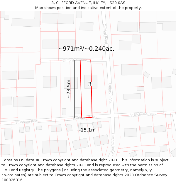 3, CLIFFORD AVENUE, ILKLEY, LS29 0AS: Plot and title map