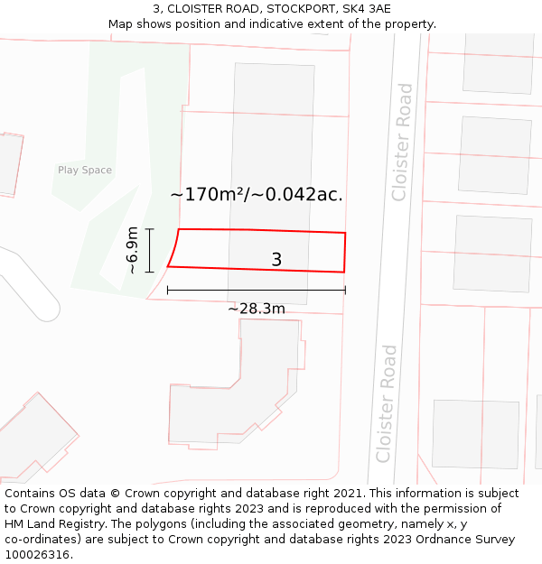 3, CLOISTER ROAD, STOCKPORT, SK4 3AE: Plot and title map