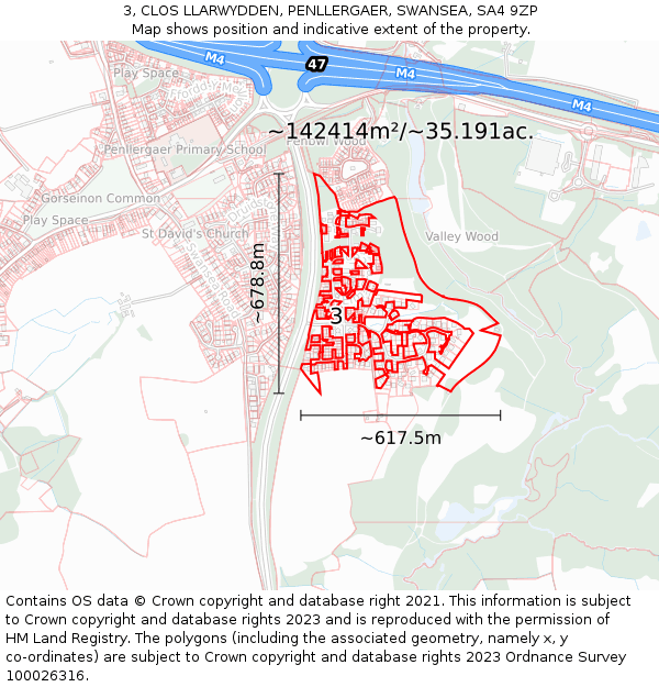 3, CLOS LLARWYDDEN, PENLLERGAER, SWANSEA, SA4 9ZP: Plot and title map