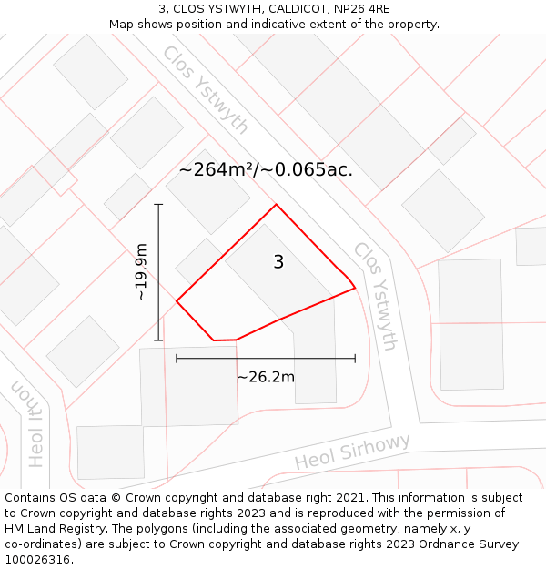 3, CLOS YSTWYTH, CALDICOT, NP26 4RE: Plot and title map