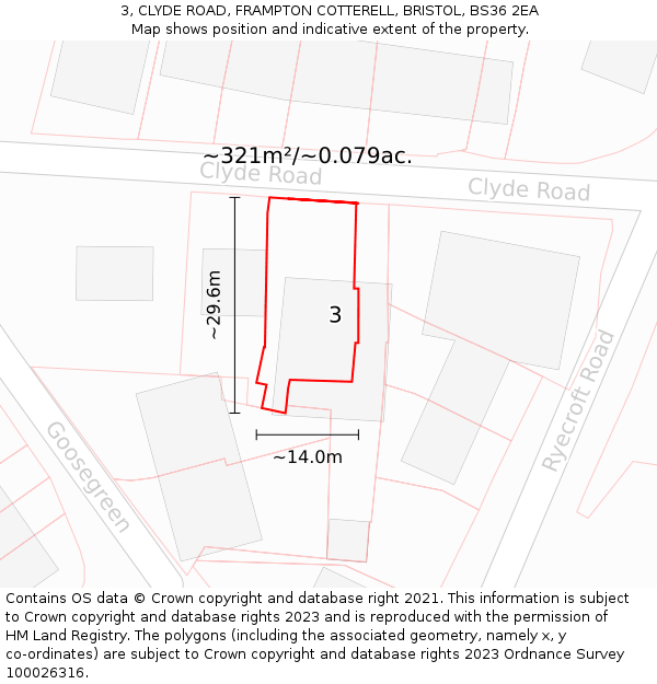 3, CLYDE ROAD, FRAMPTON COTTERELL, BRISTOL, BS36 2EA: Plot and title map