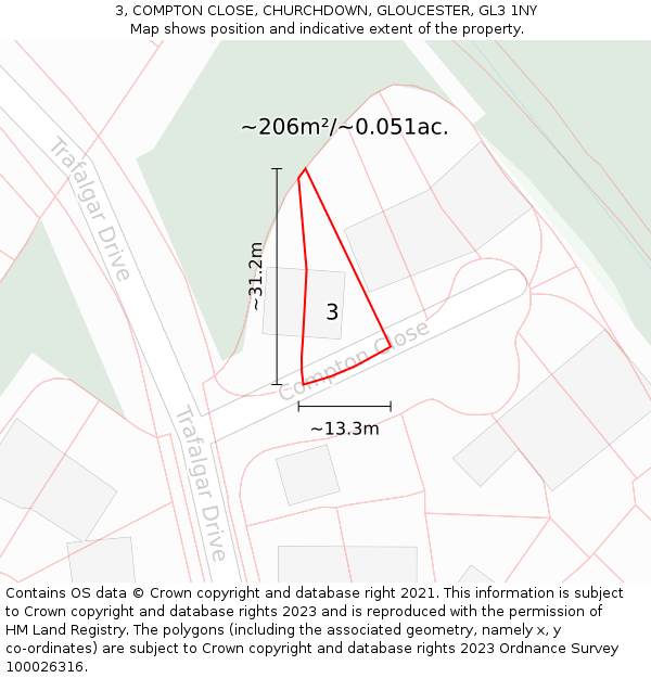 3, COMPTON CLOSE, CHURCHDOWN, GLOUCESTER, GL3 1NY: Plot and title map