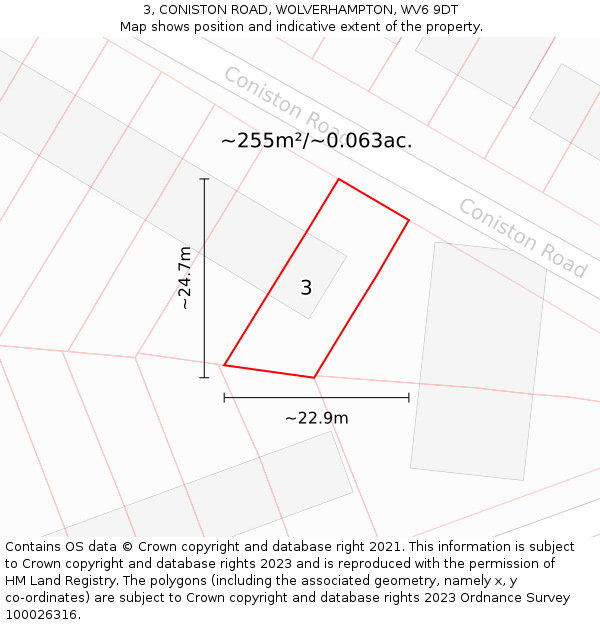 3, CONISTON ROAD, WOLVERHAMPTON, WV6 9DT: Plot and title map