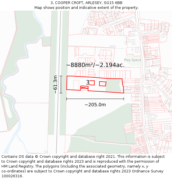 3, COOPER CROFT, ARLESEY, SG15 6BB: Plot and title map