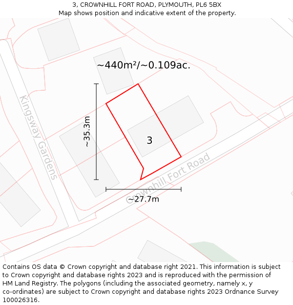 3, CROWNHILL FORT ROAD, PLYMOUTH, PL6 5BX: Plot and title map