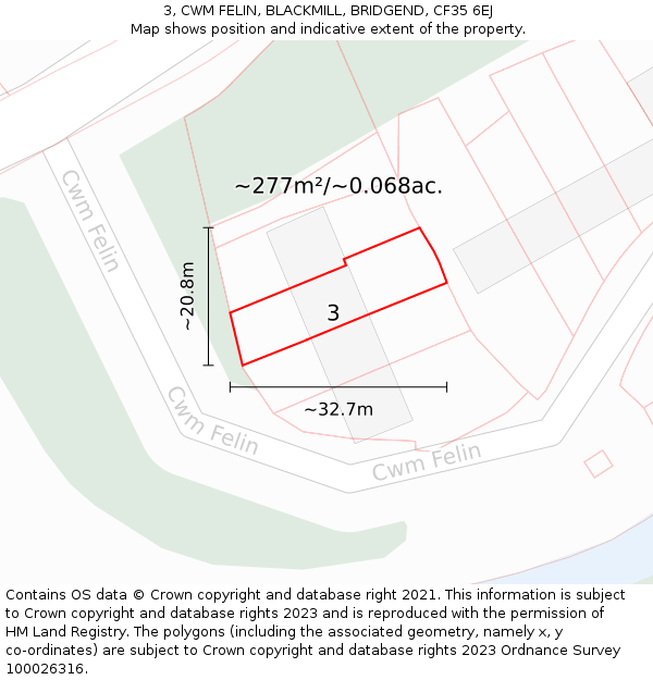 3, CWM FELIN, BLACKMILL, BRIDGEND, CF35 6EJ: Plot and title map