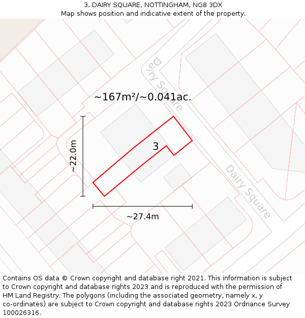 3, DAIRY SQUARE, NOTTINGHAM, NG8 3DX: Plot and title map