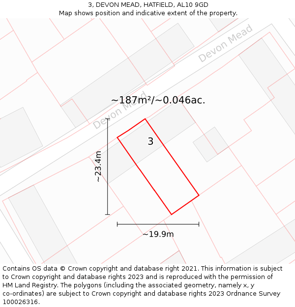 3, DEVON MEAD, HATFIELD, AL10 9GD: Plot and title map