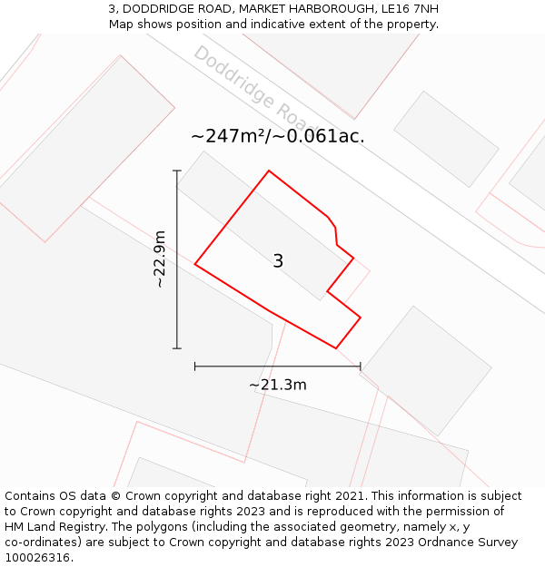 3, DODDRIDGE ROAD, MARKET HARBOROUGH, LE16 7NH: Plot and title map