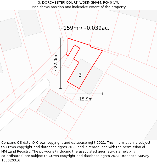 3, DORCHESTER COURT, WOKINGHAM, RG40 1YU: Plot and title map