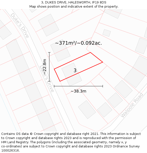 3, DUKES DRIVE, HALESWORTH, IP19 8DS: Plot and title map