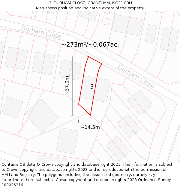 3, DURHAM CLOSE, GRANTHAM, NG31 8RH: Plot and title map