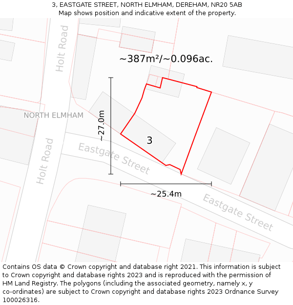 3, EASTGATE STREET, NORTH ELMHAM, DEREHAM, NR20 5AB: Plot and title map