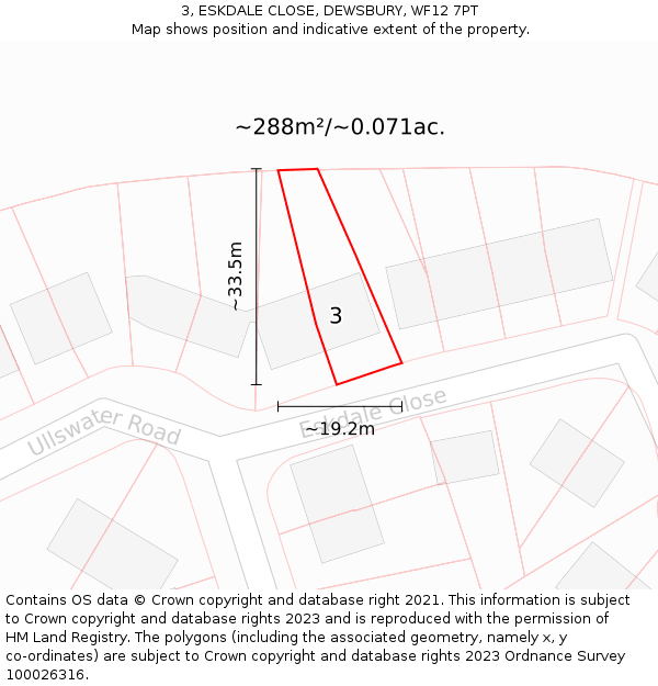 3, ESKDALE CLOSE, DEWSBURY, WF12 7PT: Plot and title map