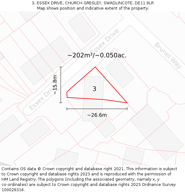 3, ESSEX DRIVE, CHURCH GRESLEY, SWADLINCOTE, DE11 9LR: Plot and title map